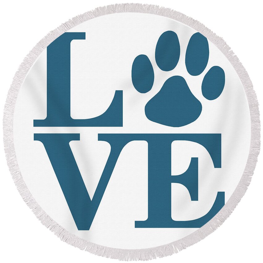Canine Round Beach Towel featuring the digital art Dog Paw Love Sign #37 by Gregory Murray