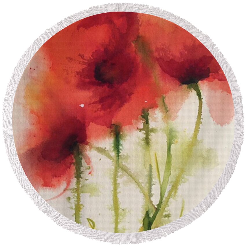 Floral Round Beach Towel featuring the painting Poppy Party by Bonny Butler