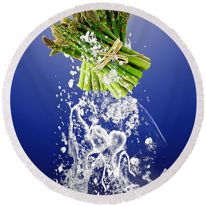 Asparagus Art Mixed Media Round Beach Towel featuring the mixed media Asparagus Splash #4 by Marvin Blaine