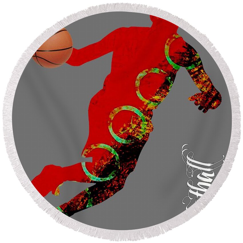 Basketball Round Beach Towel featuring the mixed media Basketball Collection #4 by Marvin Blaine