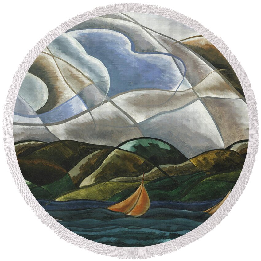 Clouds And Water Arthur Dove Green Round Beach Towel featuring the painting Clouds and Water #4 by Arthur dove