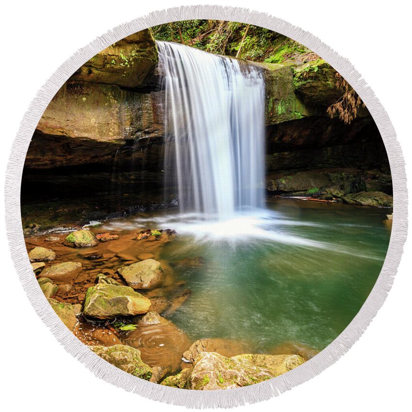Daniel Boone National Forest Round Beach Towel featuring the photograph Dog Slaughter Falls #4 by Alexey Stiop