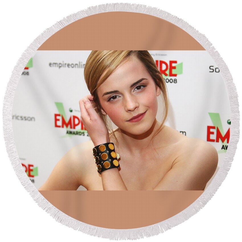 Emma Watson Round Beach Towel featuring the photograph Emma Watson #4 by Jackie Russo