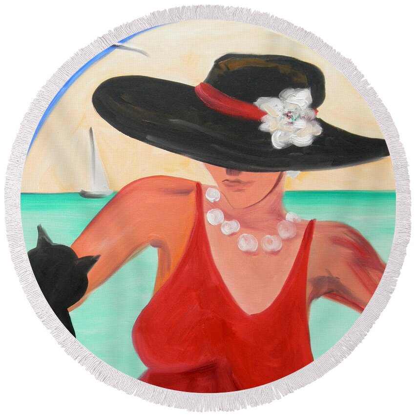 Lady Round Beach Towel featuring the painting Living the Dream #4 by Gina De Gorna