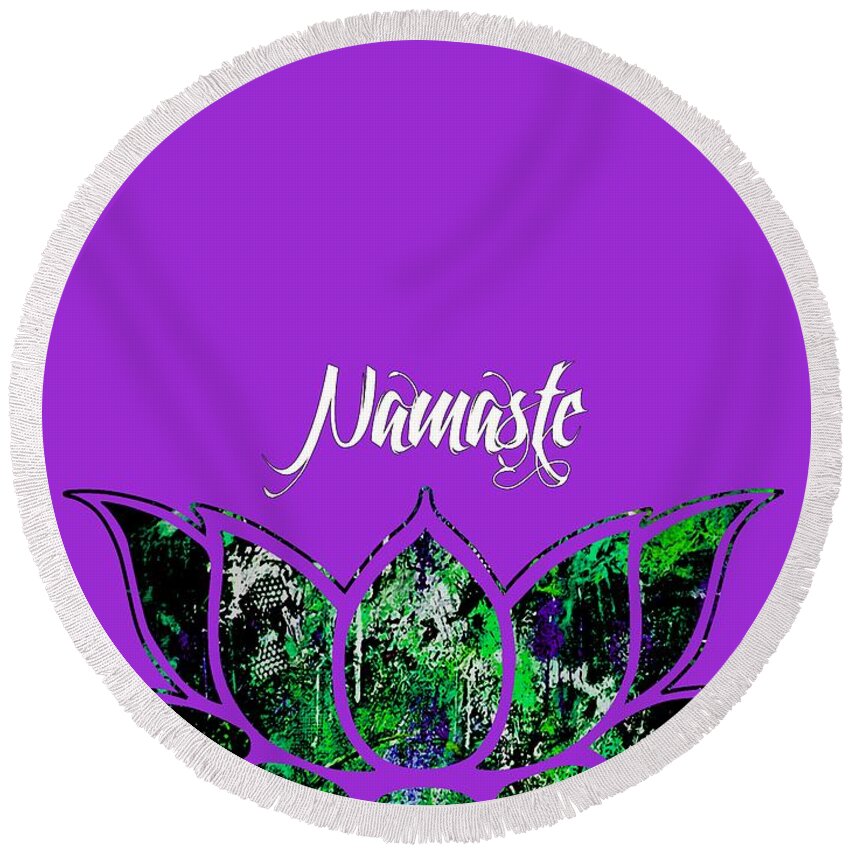 Namaste Round Beach Towel featuring the mixed media Namaste #4 by Marvin Blaine