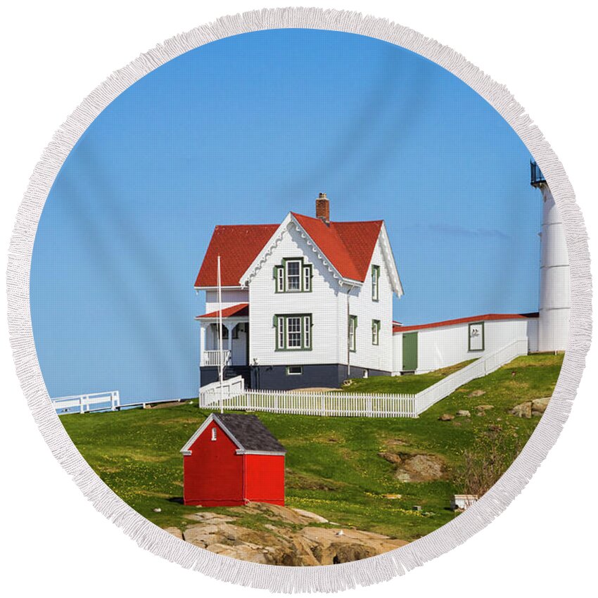 Cape Neddick Round Beach Towel featuring the photograph Nubble Light #4 by Robert Clifford