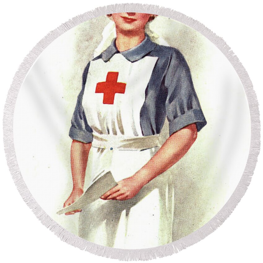 1920 Round Beach Towel featuring the drawing NURSE, c1920. #4 by Granger