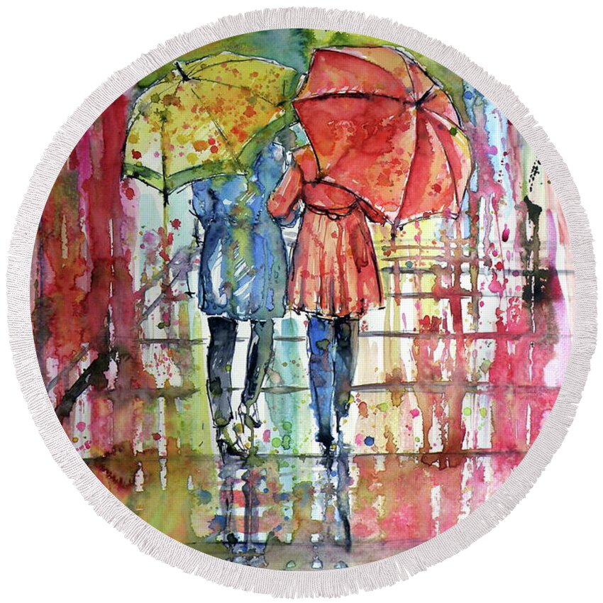 Rain Round Beach Towel featuring the painting Raining #4 by Kovacs Anna Brigitta