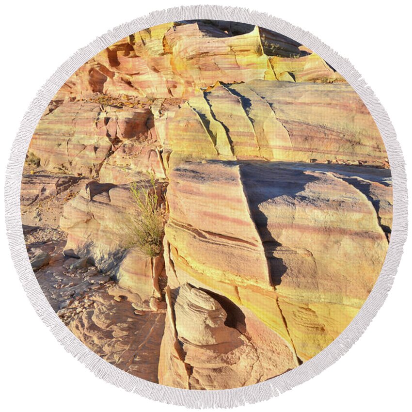 Valley Of Fire State Park Round Beach Towel featuring the photograph Sandstone Crest in Valley of Fire #3 by Ray Mathis
