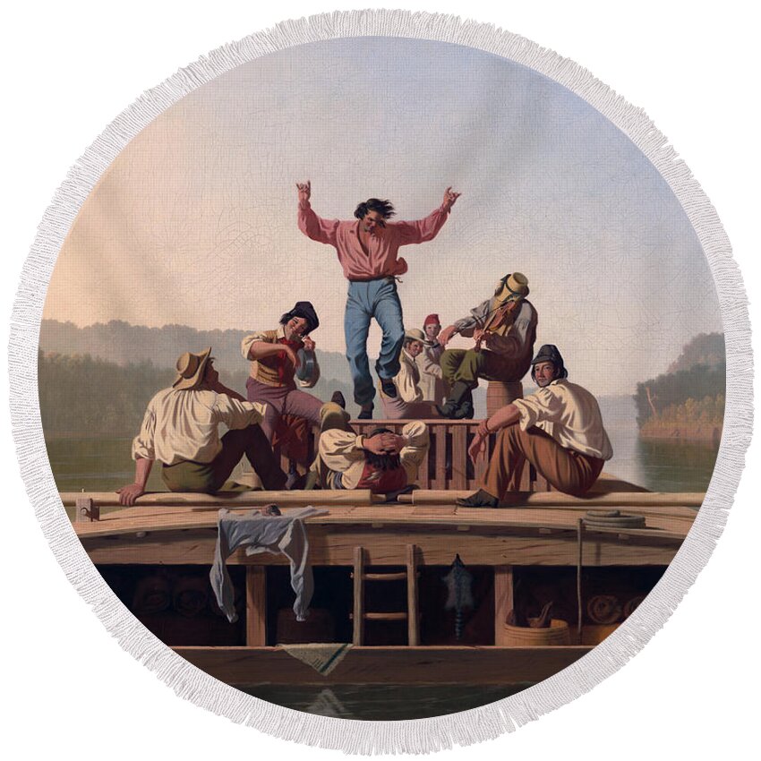 Art Round Beach Towel featuring the painting The Jolly Flatboatmen #4 by George Caleb Bingham