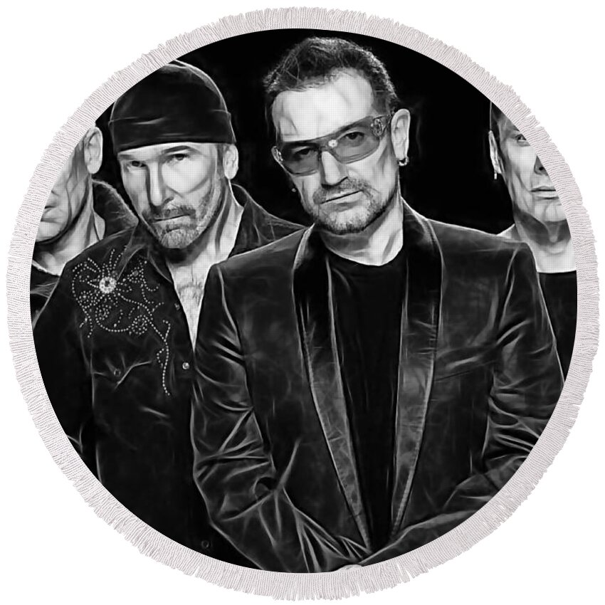 Bono Round Beach Towel featuring the mixed media U2 Collection #4 by Marvin Blaine