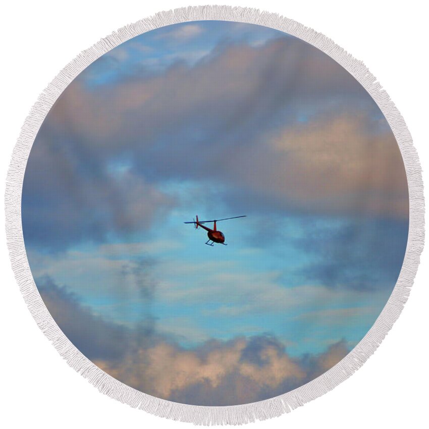 Helicopter Round Beach Towel featuring the digital art 41- Into The Blue by Joseph Keane