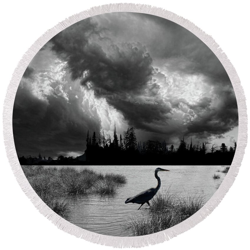 Heron Round Beach Towel featuring the photograph 4620 by Peter Holme III