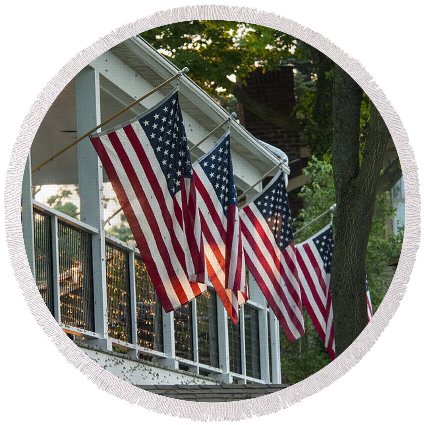 4th Of July Round Beach Towel featuring the photograph 4th of July Porch by Brian Green