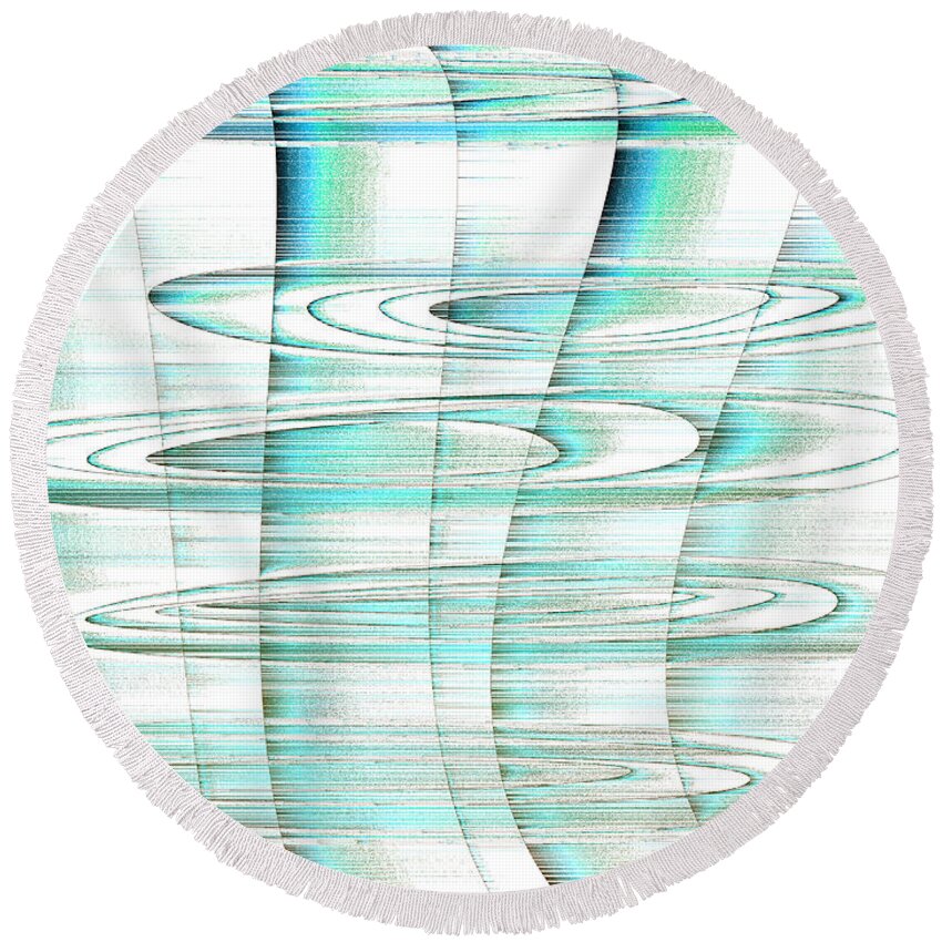 Rithmart Abstract Fade Fading Lines Organic Random Computer Digital Shapes Changing Colors Directions Egham Fading Lines Shapes Round Beach Towel featuring the digital art 4x3.77-#rithmart by Gareth Lewis