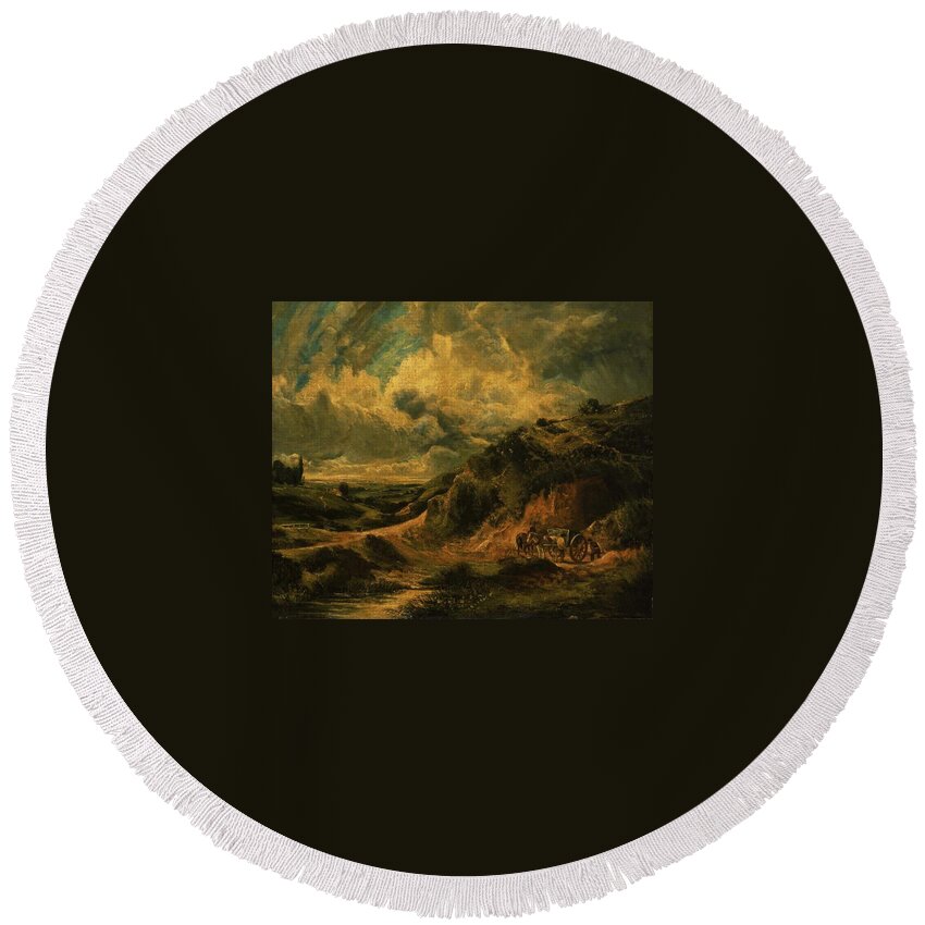 A Heath Painting Painted Originally By John Constable Round Beach Towel featuring the painting A Heath Painting Painted originally #5 by John Constable