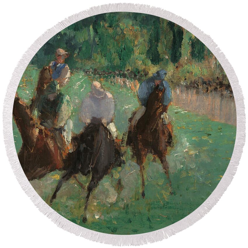 Europe Round Beach Towel featuring the painting At the Races #5 by Edouard Manet