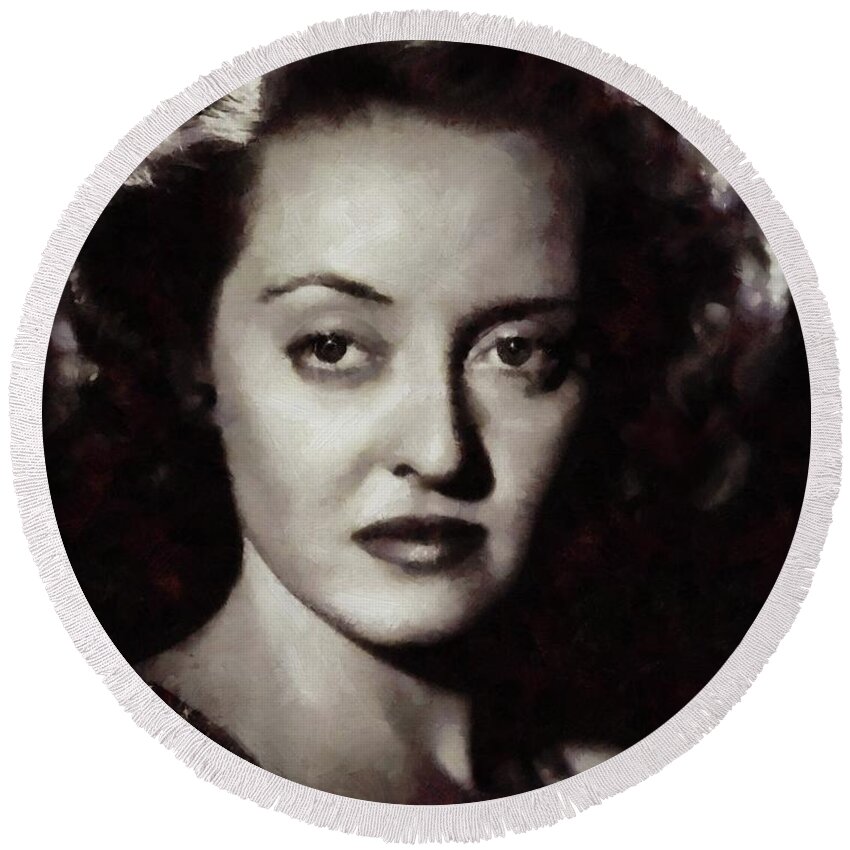 Bette Round Beach Towel featuring the painting Bette Davis Vintage Hollywood Actress #5 by Esoterica Art Agency