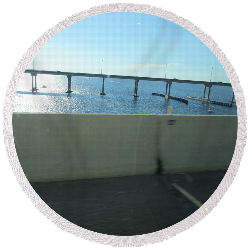 Peace Round Beach Towel featuring the photograph Peace River Bridge #5 by Frederick Holiday