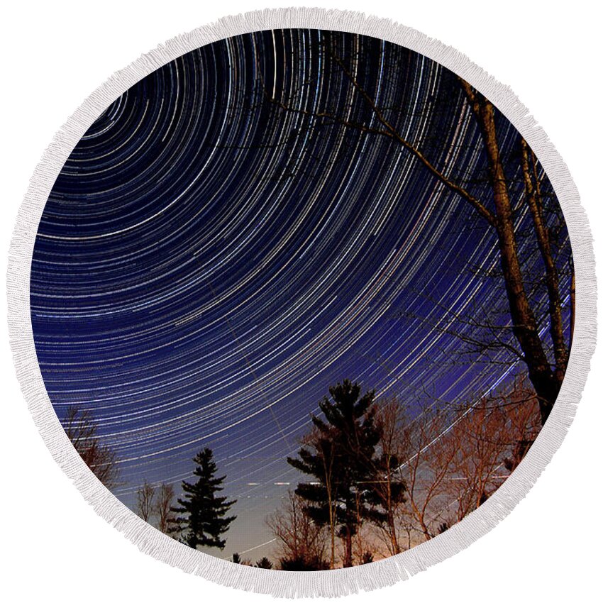 Science Round Beach Towel featuring the photograph Star Trails #5 by Larry Landolfi