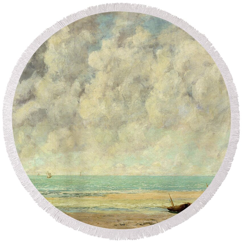 The Calm Sea Round Beach Towel featuring the painting The Calm Sea #5 by Gustave Courbet
