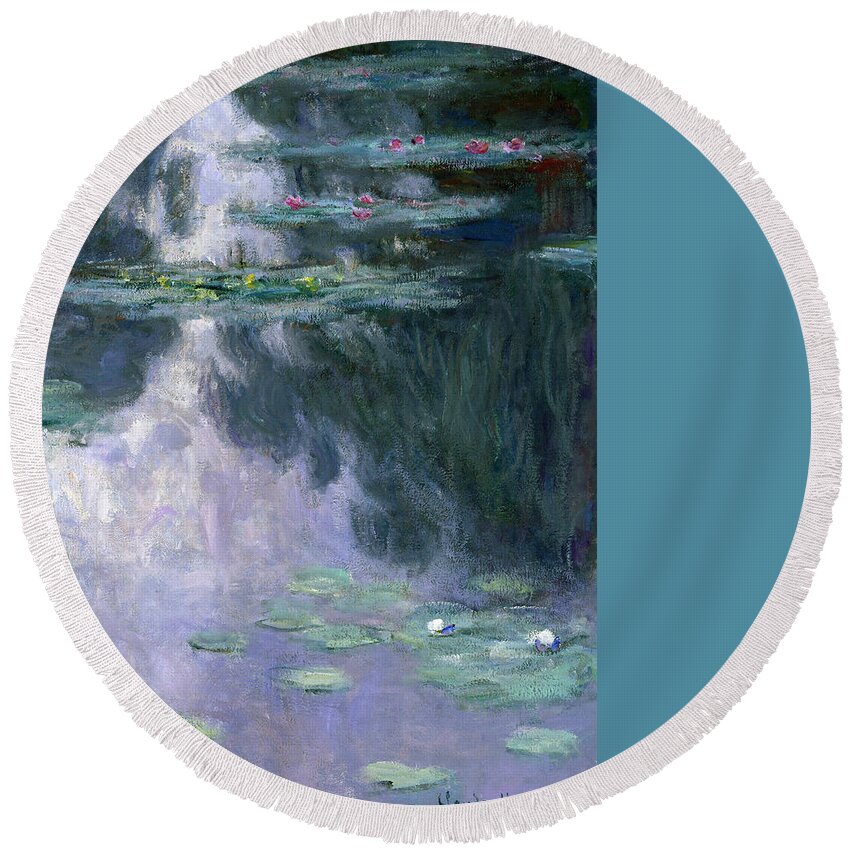 Nympheas Round Beach Towel featuring the painting Waterlilies by Claude Monet