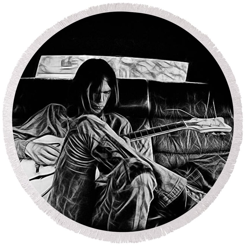 Neil Young Round Beach Towel featuring the mixed media Neil Young Collection #51 by Marvin Blaine