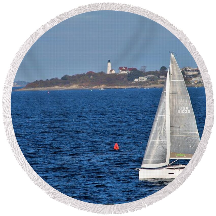 Seaside Round Beach Towel featuring the photograph Marblehead MA #52 by Donn Ingemie