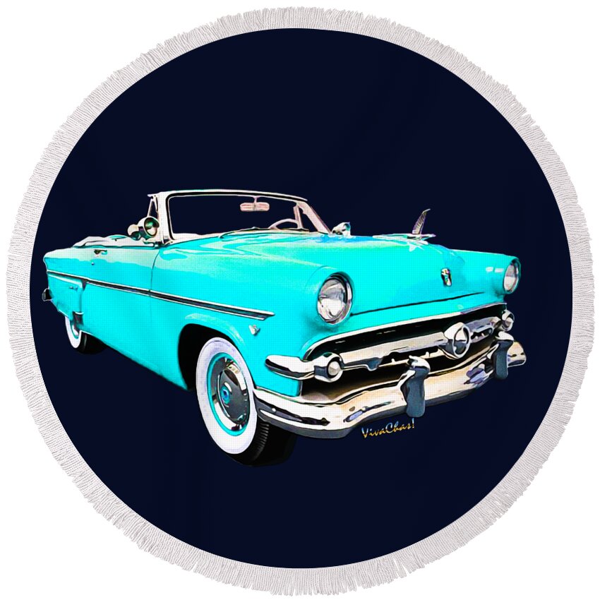 1954 Round Beach Towel featuring the photograph 54 Ford Sunliner Date Night Saturday Night by Chas Sinklier