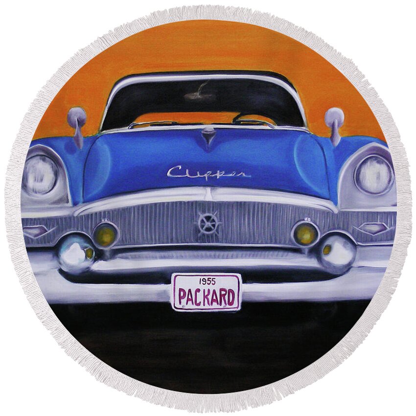 Glorso Round Beach Towel featuring the painting 55 Clipper by Dean Glorso