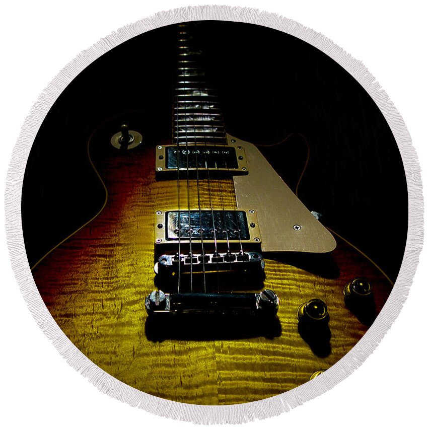 Gibson Les Paul Round Beach Towel featuring the digital art 59 Reissue Guitar Spotlight Series by Guitarwacky Fine Art
