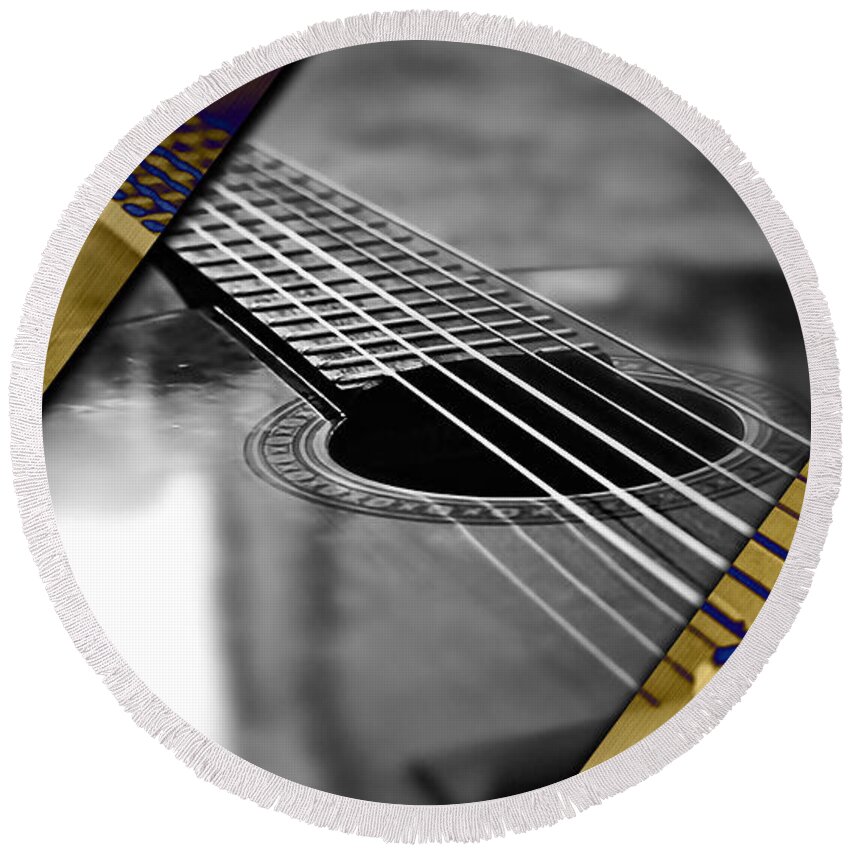 Acoustic Guitar Round Beach Towel featuring the mixed media Acoustic Guitar Collection #9 by Marvin Blaine