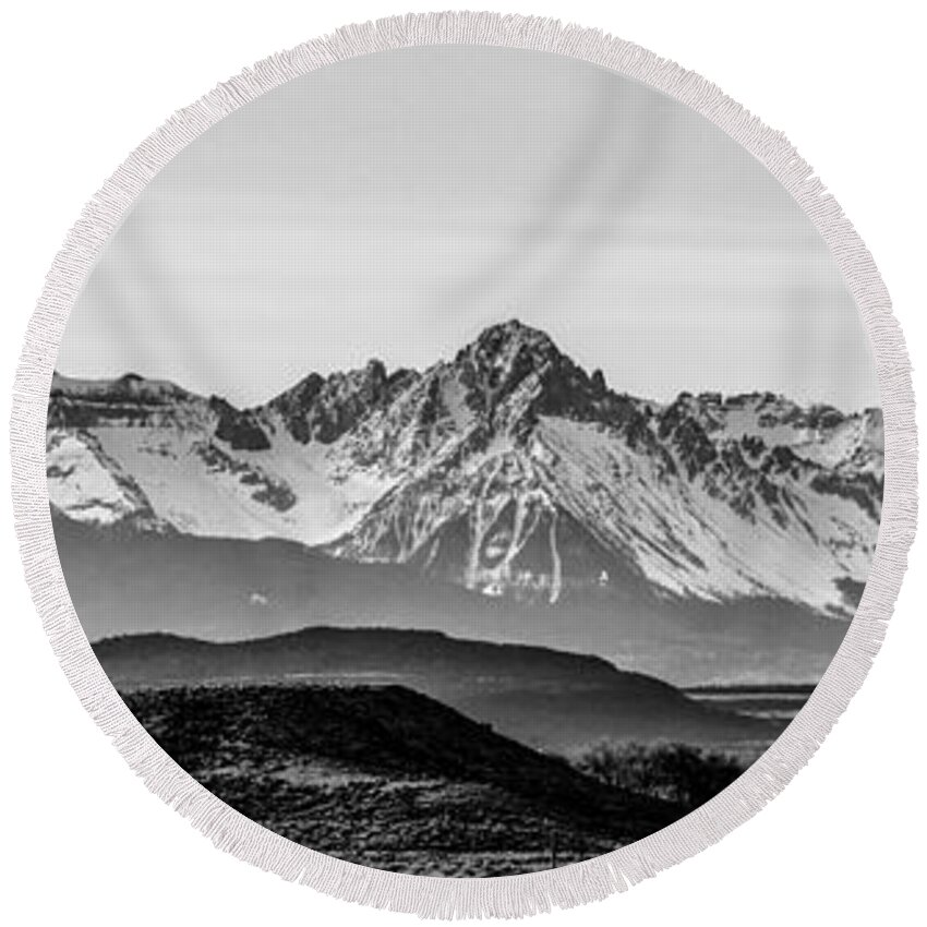 B&w Round Beach Towel featuring the photograph At The Foothills Of Colorado Rockies #6 by Alex Grichenko