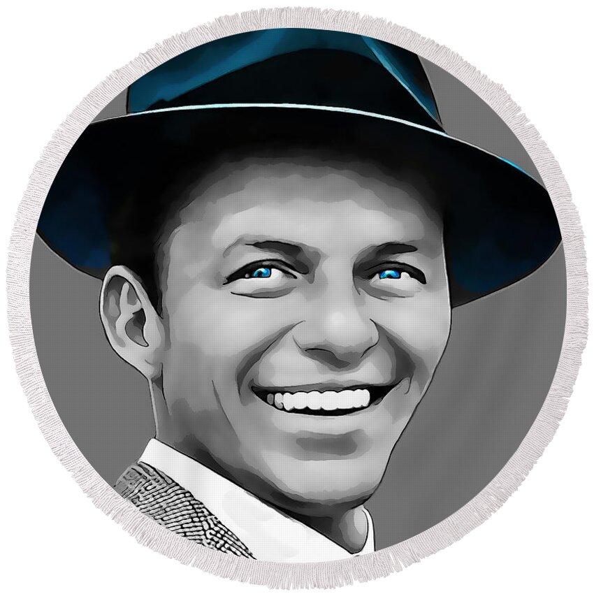 Frank Sinatra Round Beach Towel featuring the mixed media Frank Sinatra #6 by Marvin Blaine
