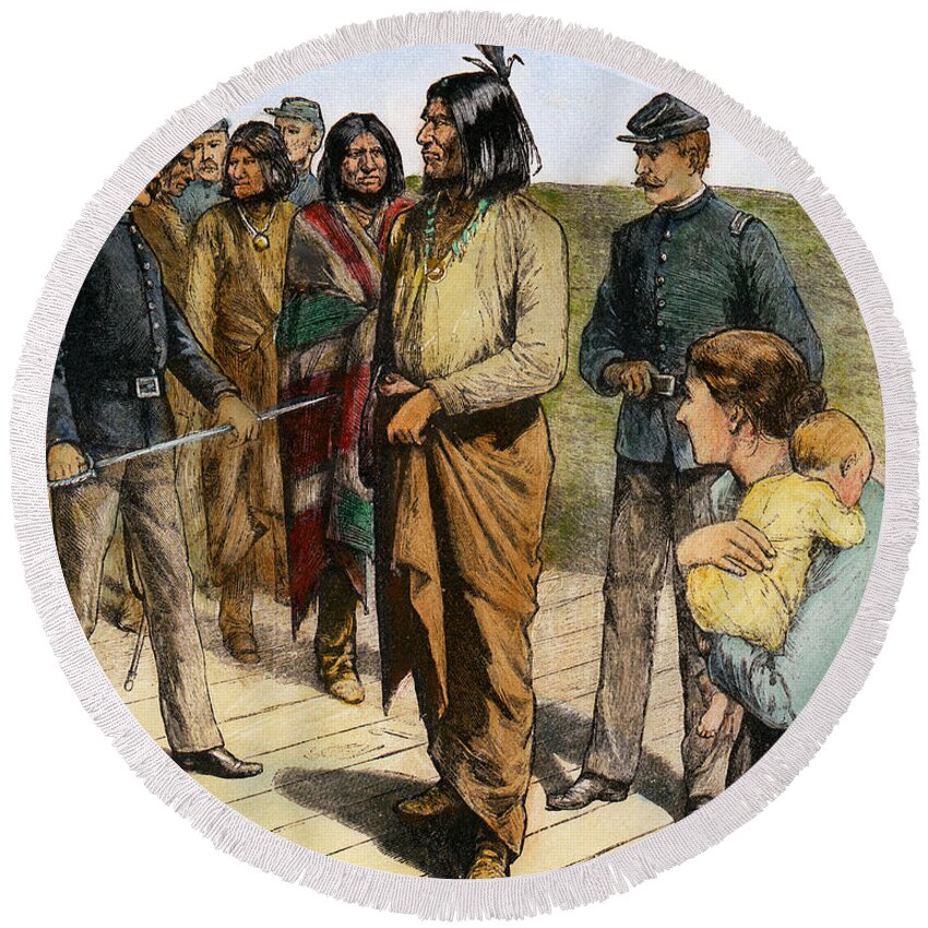 1886 Round Beach Towel featuring the drawing Geronimo, 1829-1909 #6 by Granger