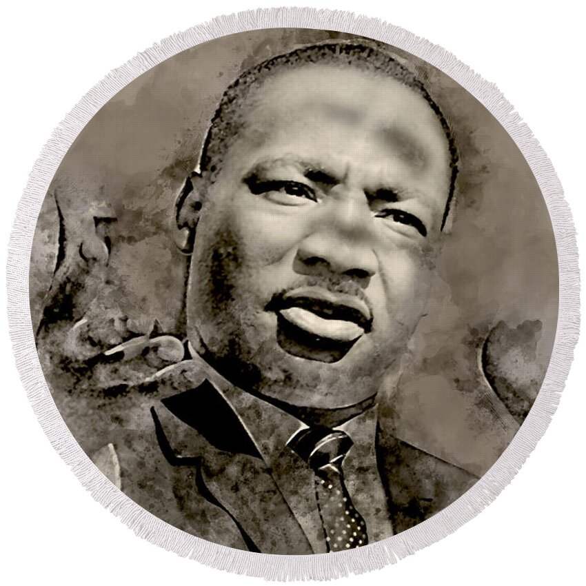 Martin Luther King Jr Round Beach Towel featuring the mixed media Martin Luther King #5 by Marvin Blaine