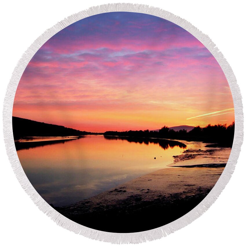 Sunset Round Beach Towel featuring the photograph River Suir sunset #6 by Joe Cashin