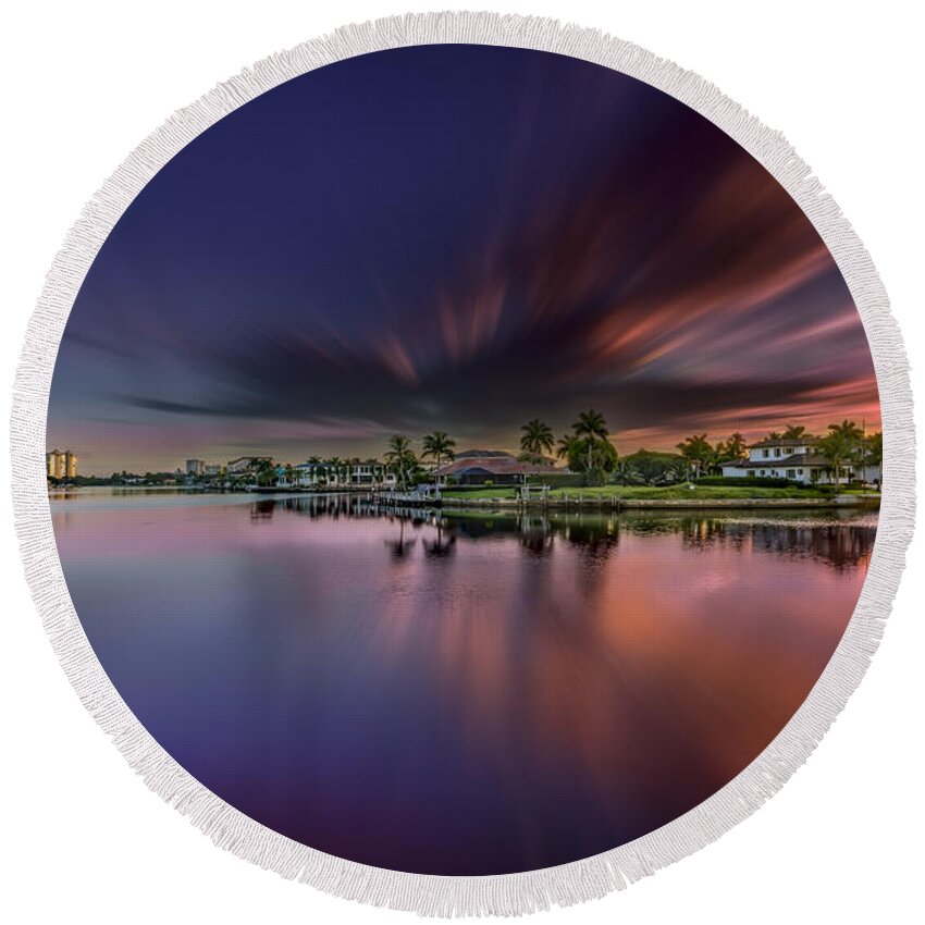 Naples Round Beach Towel featuring the photograph Sunrise at Naples, Florida #6 by Peter Lakomy