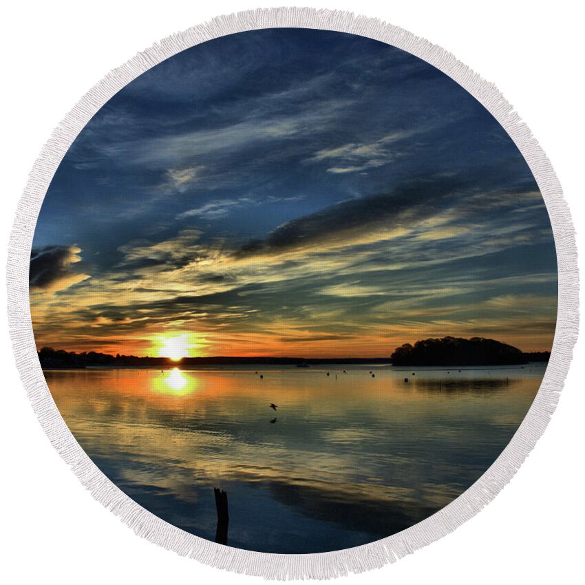 Ocean Round Beach Towel featuring the photograph Sunrise Onset Pier #7 by Bruce Gannon