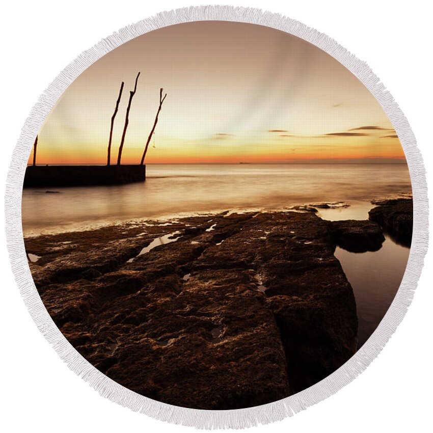 Ba�anija Round Beach Towel featuring the photograph Sunset at basanija by Ian Middleton