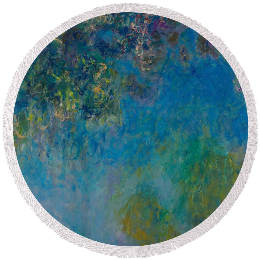 Claude Monet Round Beach Towel featuring the painting Wisteria by Claude Monet