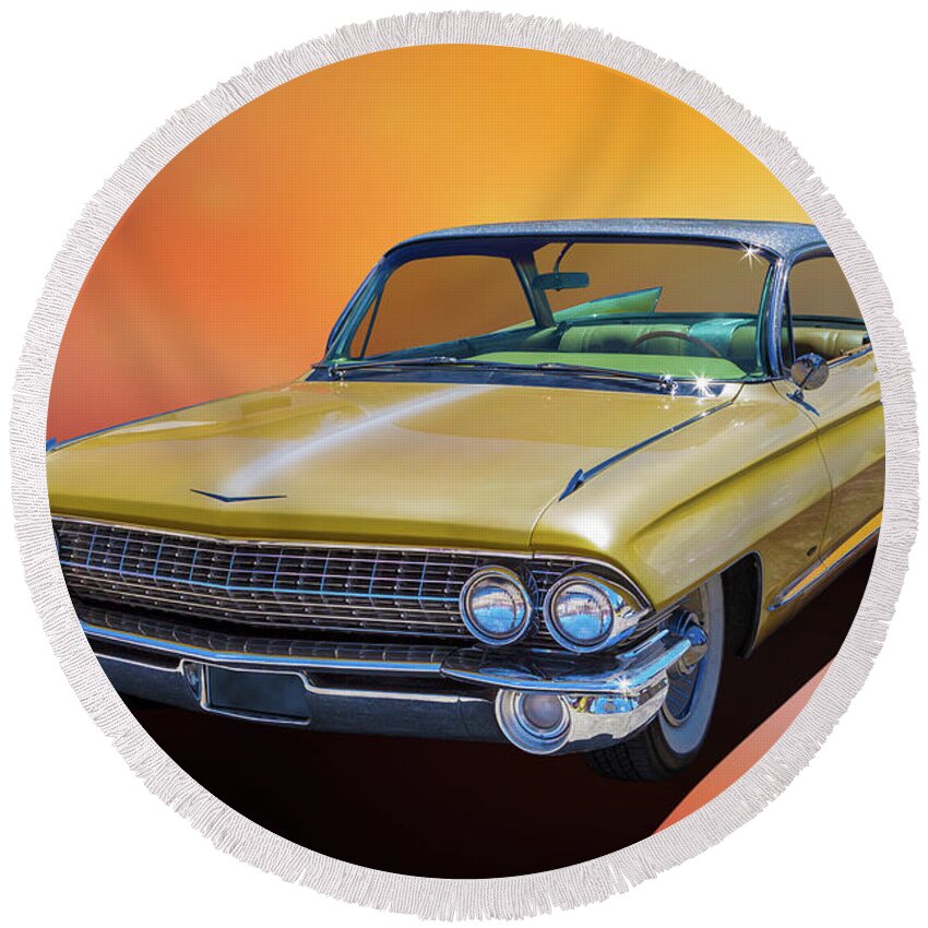 Car Round Beach Towel featuring the photograph 61 Caddy by Keith Hawley