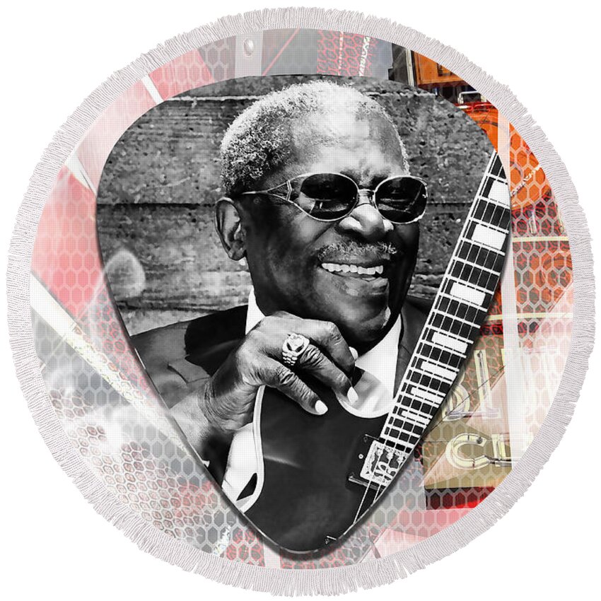 Bb King Round Beach Towel featuring the mixed media BB King Art #6 by Marvin Blaine