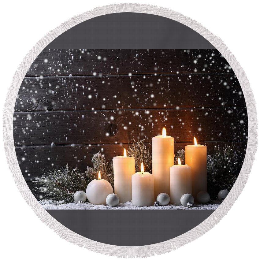 Candle Round Beach Towel featuring the digital art Candle #7 by Super Lovely