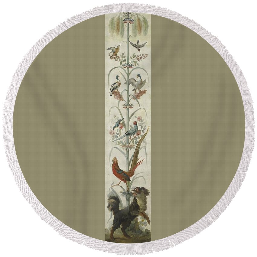 Decorative Depiction With Plants And Animals Round Beach Towel featuring the painting Decorative Depiction with Plants and Animals #7 by MotionAge Designs