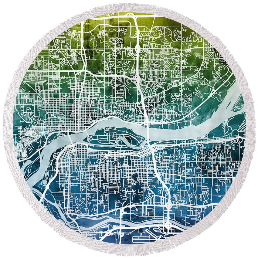Street Map Round Beach Towel featuring the digital art Quad Cities Street Map #7 by Michael Tompsett