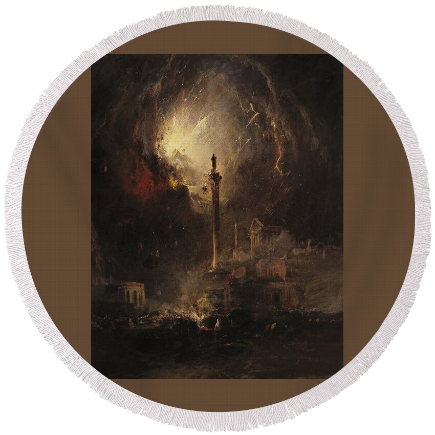 James Hamilton (american Round Beach Towel featuring the painting The Last Days of Pompeii by James Hamilton