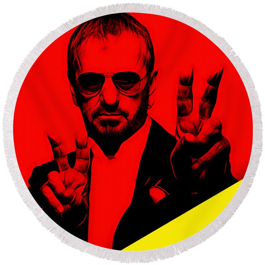 Ringo Starr Round Beach Towel featuring the mixed media Ringo Starr Collection #6 by Marvin Blaine