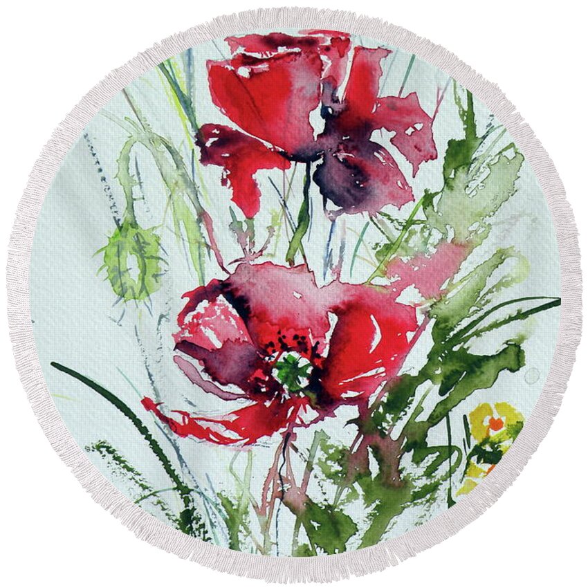 Poppy Round Beach Towel featuring the painting Poppies #8 by Kovacs Anna Brigitta