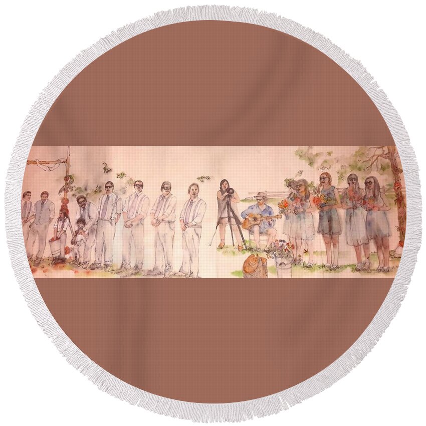 Wedding. Summer Round Beach Towel featuring the painting The Wedding Album #8 by Debbi Saccomanno Chan
